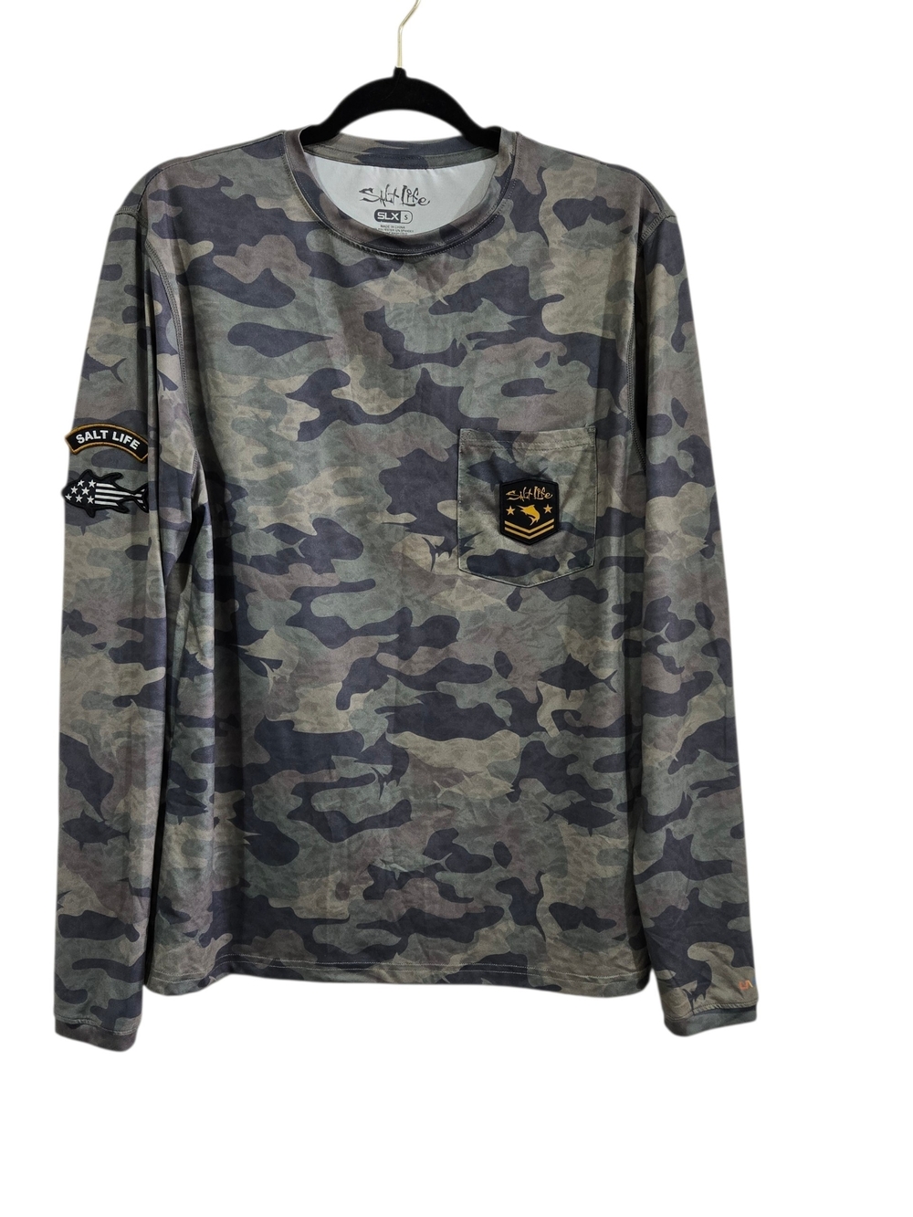 Salt Life Rogue SLX Performance Camo Long Sleeve Pocket Tee Patches S